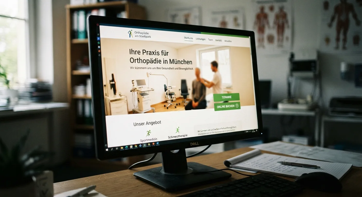 Klinik-Website auf einem Monitor
