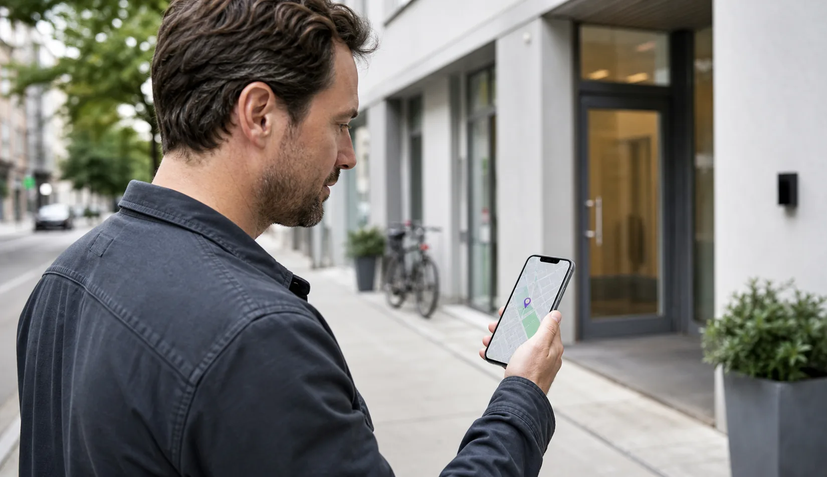 Patient findet eine Arztpraxis über eine lokale Kartensuche auf dem Smartphone