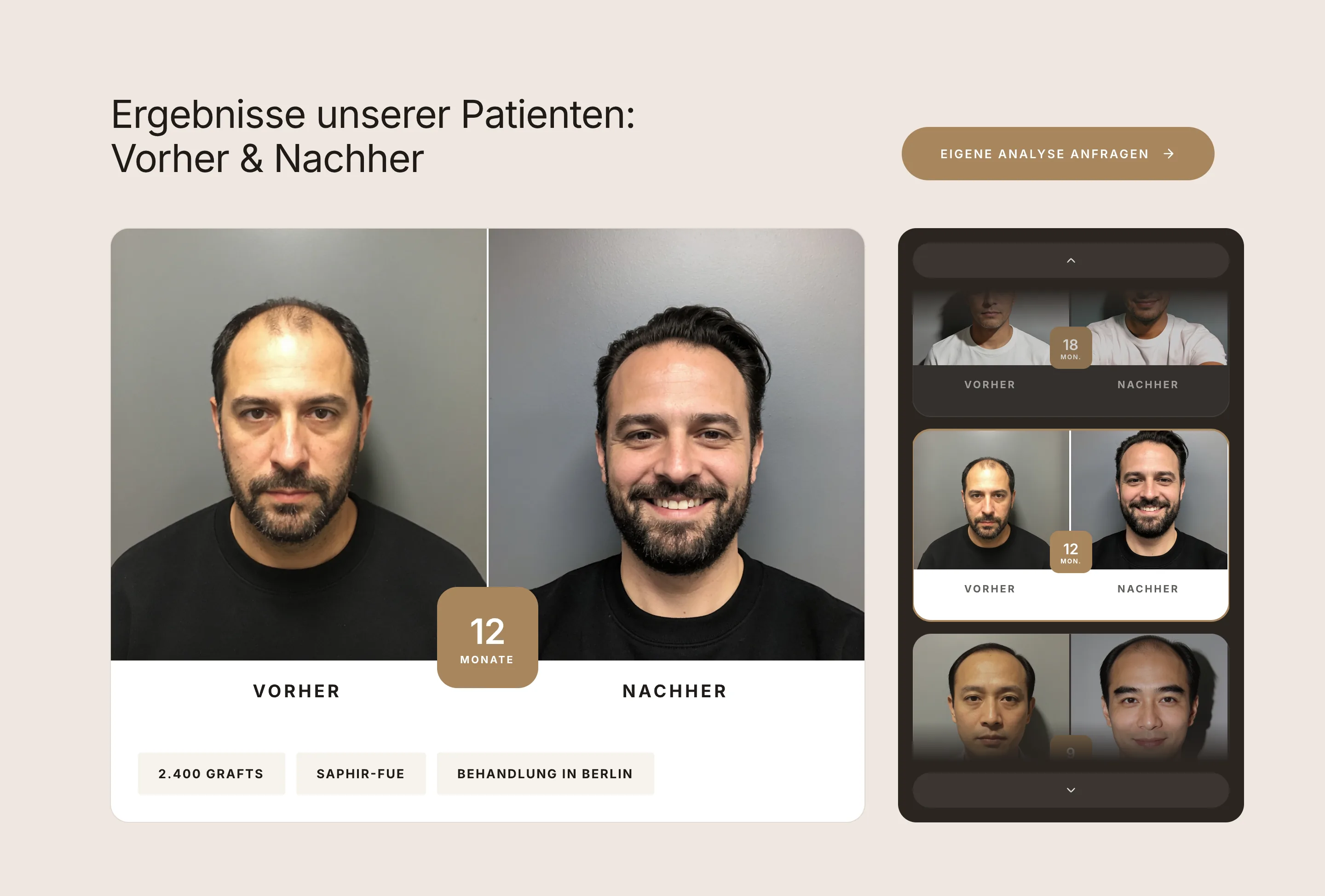 Abschnitt mit Vorher-Nachher-Galerie behandelter Patienten