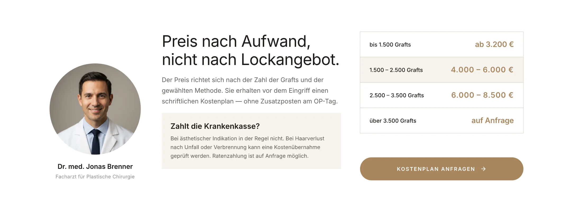 Abschnitt zu Kosten und Finanzierung
