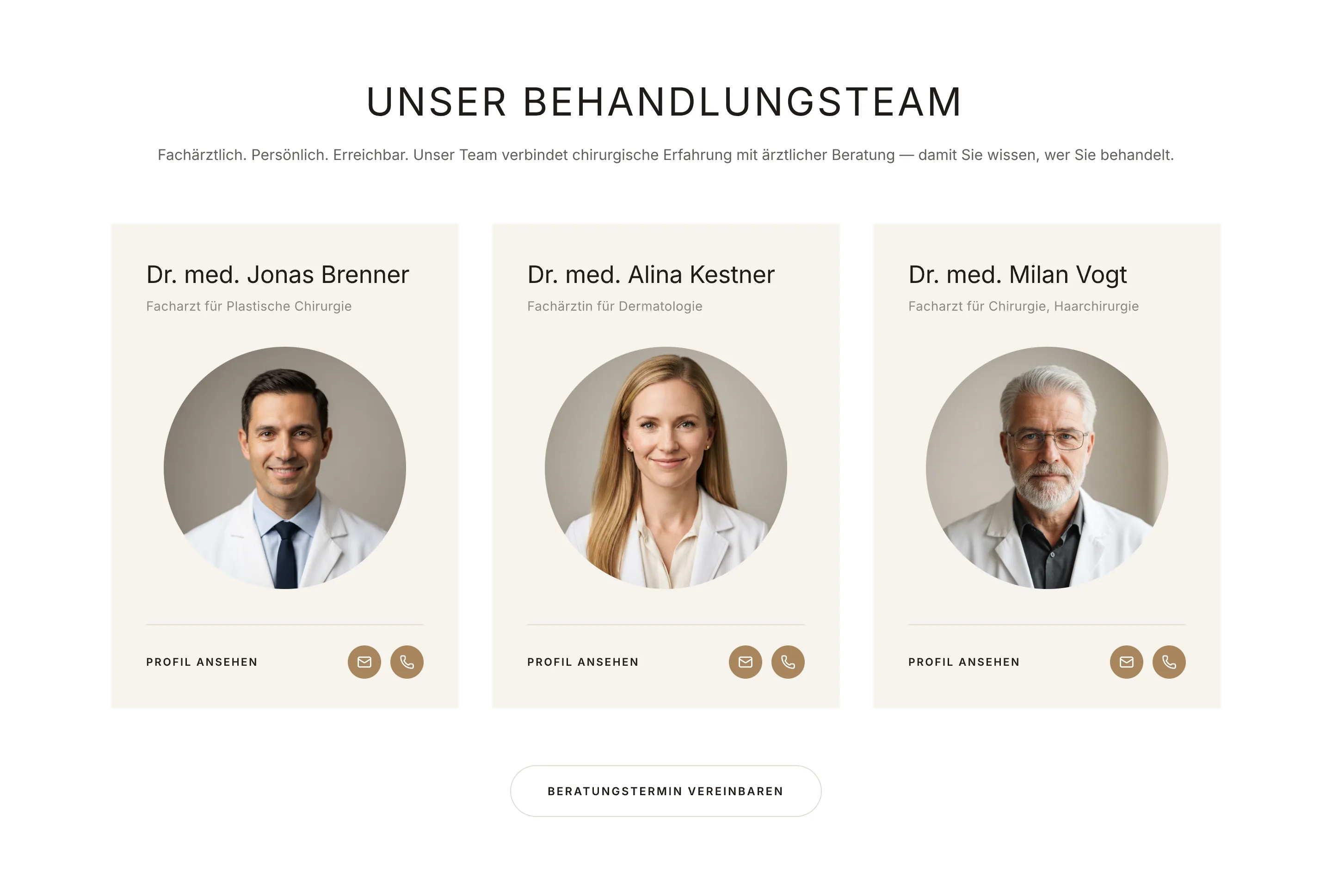 Abschnitt mit Vorstellung des Ärzteteams